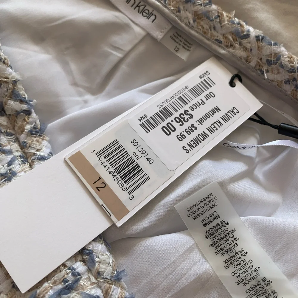 NWT Calvin Klein Women’s Tweed Knee Length Skirt Size 12 Cream Gray Beige $89 - Picture 3 of 6